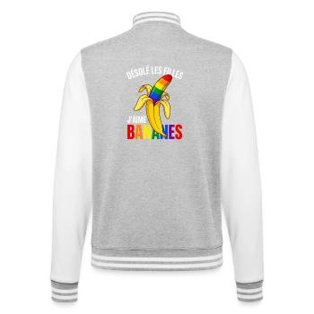 Banane Arc-En-Ciel Humour Fierté Gay Désolé Filles - Veste Teddy - gris chiné / blanc - Dos - Marisol (170cm)