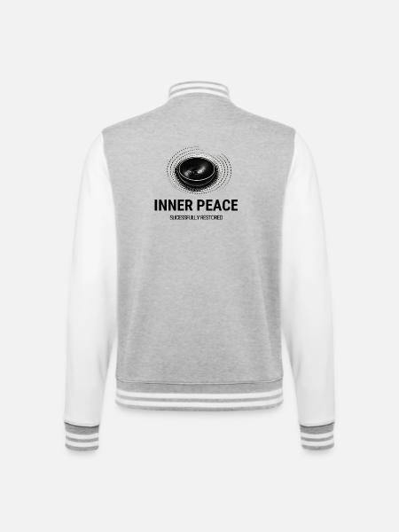 Inner Peace Successfully Restored | Klang & Fun - College-Sweatjacke - Grau meliert/Weiß