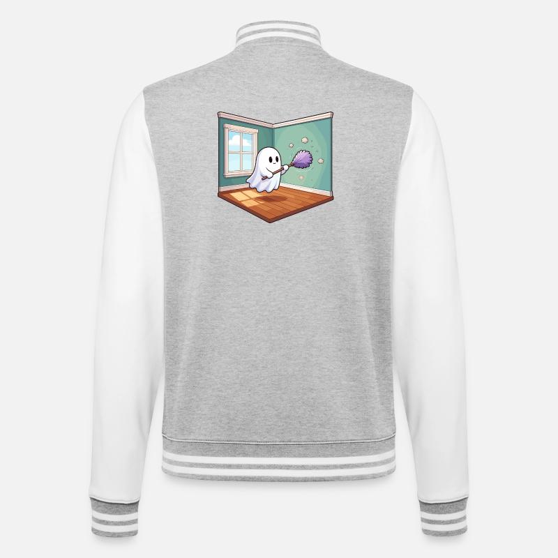 Putzgeist im Wohnzimmer - College-Sweatjacke - Grau meliert/Weiß