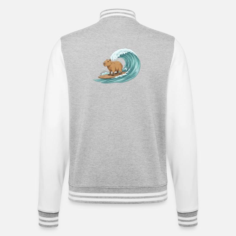 Capybara on surfboard - College Sweat Jacket - heather grey/white