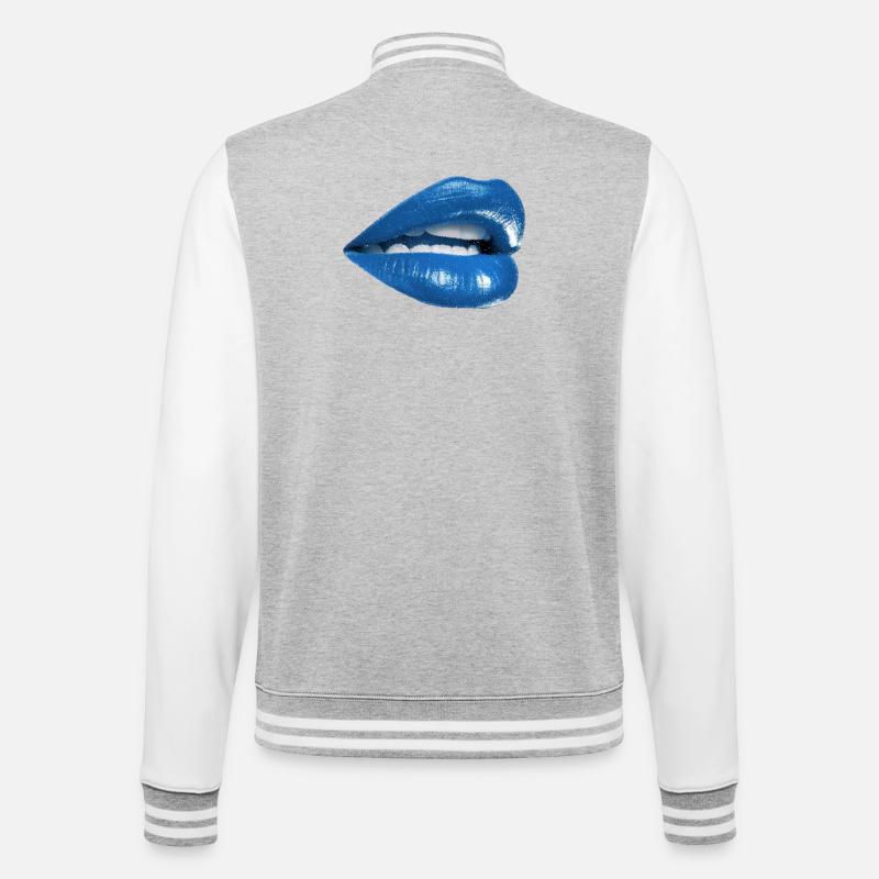 Bold Blue Lips Graphic - College Sweat Jacket - heather grey/white