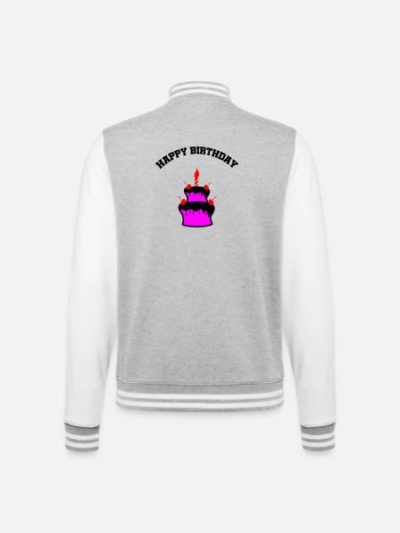 Pink Cake with Cherries and Candle - College Sweat Jacket - heather grey/white