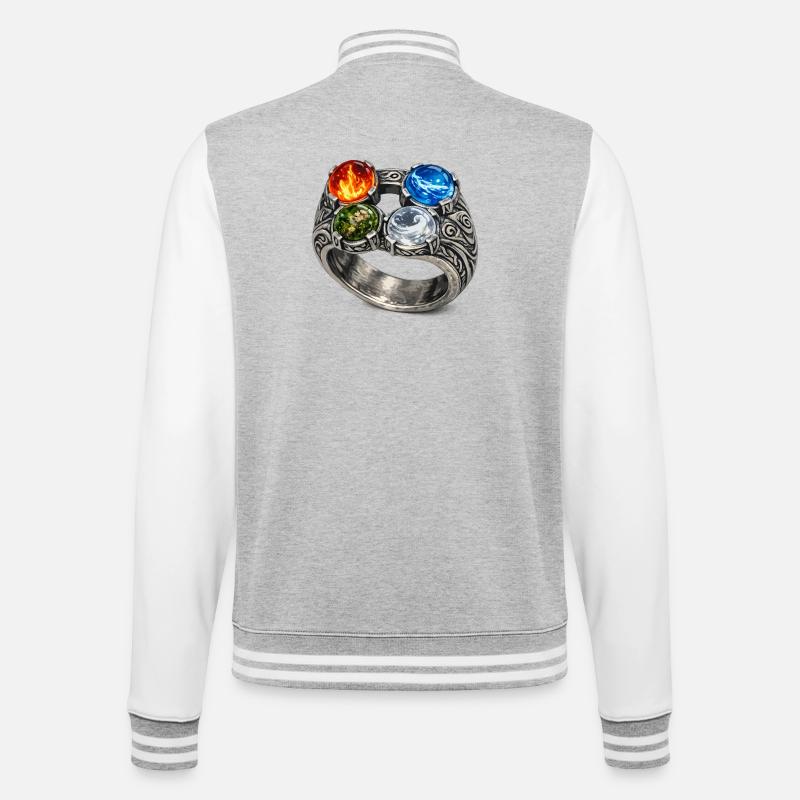 Vier-Elemente-Ring mit Edelsteinen - College-Sweatjacke - Grau meliert/Weiß