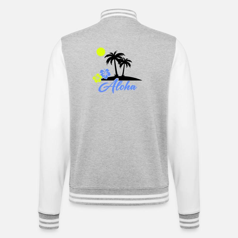 Aloha Hibiscus Neon Script - College Sweat Jacket - heather grey/white