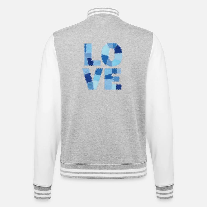 Patchwork Love Blue - College Sweat Jacket - heather grey/white