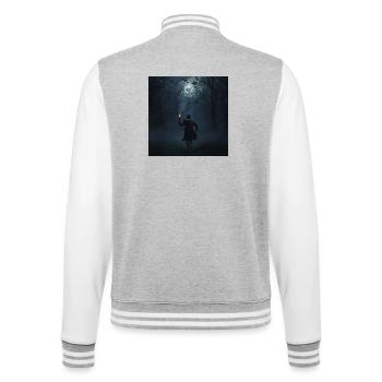 Wanderer in the Dark – Eclipse and Ravens - College Sweat Jacket - heather grey/white - Back - Marisol (170cm)