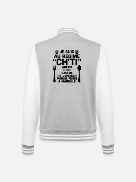 Régime ch'ti - Veste Teddy - gris chiné / blanc