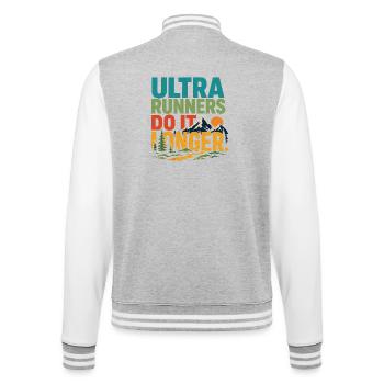 Ultraläufer machen es länger - College-Sweatjacke - Grau meliert/Weiß - Hinten - Marisol (170cm)