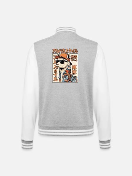 Cooles Alpaka - College-Sweatjacke - Grau meliert/Weiß