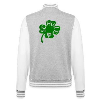 Schule 26 Kleeblatt - College-Sweatjacke - Grau meliert/Weiß - Hinten - Marisol (170cm)
