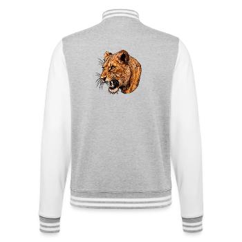 Growling lioness head illustration - College Sweat Jacket - heather grey/white - Back - Marisol (170cm)