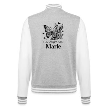 Marie Vorname Schmetterling Blumen Geschenk - College-Sweatjacke - Grau meliert/Weiß - Hinten - Marisol (170cm)