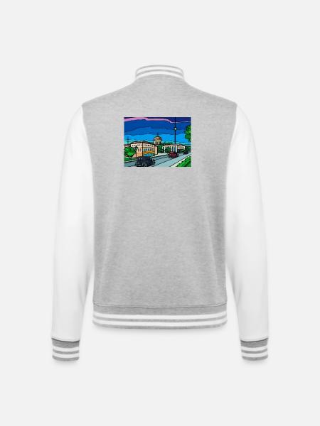 Retro City Straßenszene - College-Sweatjacke - Grau meliert/Weiß
