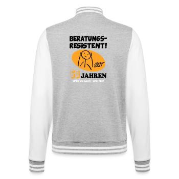 Comic Geburtstag 60 Jahre Happy Birthday - College-Sweatjacke - Grau meliert/Weiß - Hinten - Marisol (170cm)