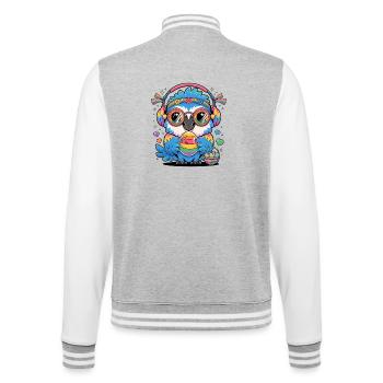 Perroquet coloré de Pâques avec un arc-en-ciel casque - Veste Teddy - gris chiné / blanc - Dos - Marisol (170cm)