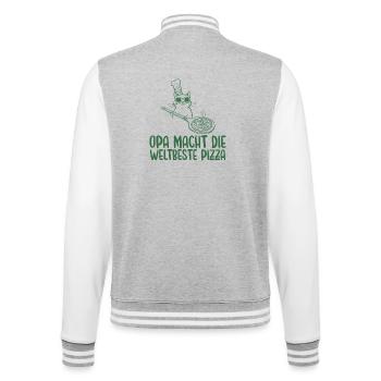 Opa macht die weltbeste Pizza Retro Katze - College-Sweatjacke - Grau meliert/Weiß - Hinten - Marisol (170cm)