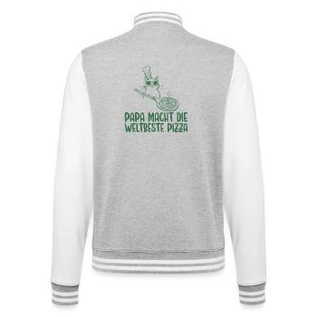 Papa macht die weltbeste Pizza Retro Katze - College-Sweatjacke - Grau meliert/Weiß - Hinten - Marisol (170cm)