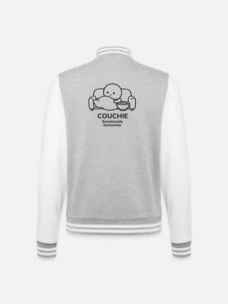 Couchie – Emotionally Horizontal | Cozy Mood - College-Sweatjacke - Grau meliert/Weiß