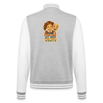 Derrière le sourire Vintage Sad Girl - Veste Teddy - gris chiné / blanc - Dos - Marisol (170cm)