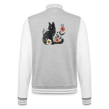 Chat noir parmi les fleurs printanières - Veste Teddy - gris chiné / blanc - Dos - Marisol (170cm)