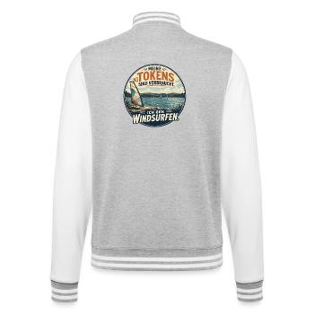 KI Humor – Windsurfen - College-Sweatjacke - Grau meliert/Weiß - Hinten - Marisol (170cm)