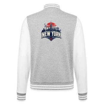Graphisme rétro de la Skyline de New York - Veste Teddy - gris chiné / blanc - Dos - Marisol (170cm)