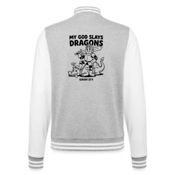 Dieu vainc le dragon Isaïe 27:1 Chevalier vintage - Veste Teddy - gris chiné / blanc - Dos - Marisol (170cm)