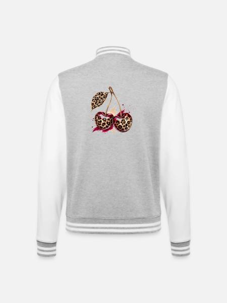 Leopard Cherries | Stylish Cherry Design - College Sweat Jacket - heather grey/white