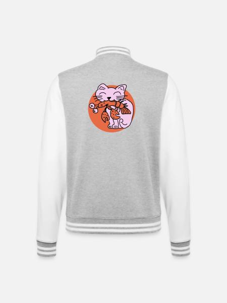 Cat eats cancer - College Sweat Jacket - heather grey/white