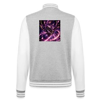Kosmischer Samurai im Sternenwirbel - College-Sweatjacke - Grau meliert/Weiß - Hinten - Marisol (170cm)