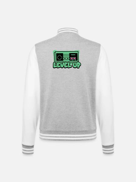 Level Up Controller Icon - College-Sweatjacke - Grau meliert/Weiß