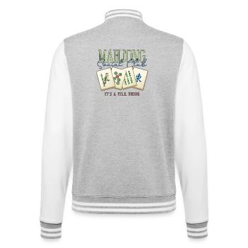Mahjong Social Club Club Fliesen-Ding - College-Sweatjacke - Grau meliert/Weiß - Hinten - Marisol (170cm)