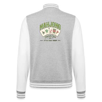 Mahjong-Spiel Sozialclub-Mahjong-Spieler - College-Sweatjacke - Grau meliert/Weiß - Hinten - Marisol (170cm)