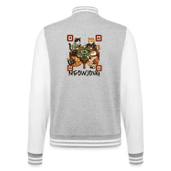 Meowjong Cute Cat Mahjong Game Social Club - College Sweat Jacket - heather grey/white - Back - Marisol (170cm)