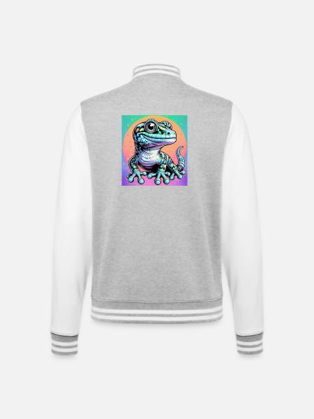 Gecko - College-Sweatjacke - Grau meliert/Weiß