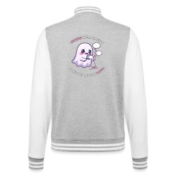 Ich habe die Interaktion überlebt – Angsthumor - College-Sweatjacke - Grau meliert/Weiß - Hinten - Marisol (170cm)