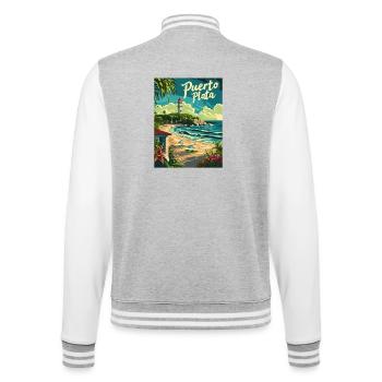  Puerto Plata Karibik Strand und Leuchtturm - College-Sweatjacke - Grau meliert/Weiß - Hinten - Marisol (170cm)