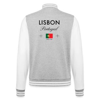Lisbon Portugal Coordinates Travel Souvenir - College Sweat Jacket - heather grey/white - Back - Marisol (170cm)