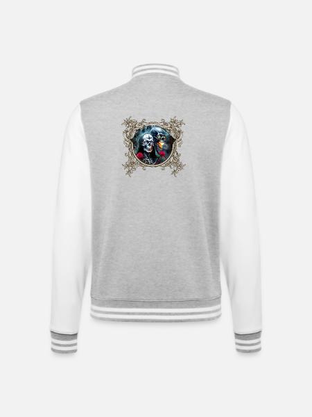 Skulls and Roses: Gothic Art - College Sweat Jacket - heather grey/white