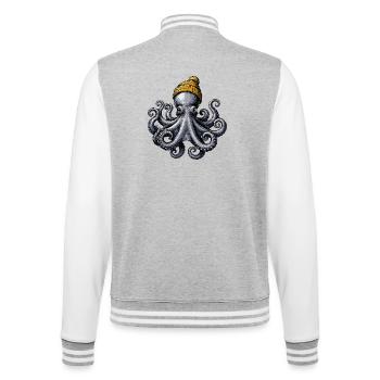 Octopus with Wool Hat Maritime Octopus Motif for - College Sweat Jacket - heather grey/white - Back - Marisol (170cm)