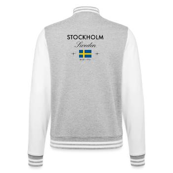 Stockholm Sweden Coordinates Travel Souvenir - College Sweat Jacket - heather grey/white - Back - Marisol (170cm)