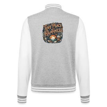 Love Peace Happiness Retro Vintage - College Sweat Jacket - heather grey/white - Back - Marisol (170cm)