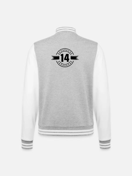 14 - College-Sweatjacke - Grau meliert/Weiß