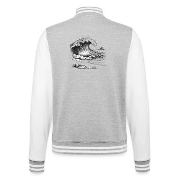 Big ocean wave with palm island and shells - College Sweat Jacket - heather grey/white - Back - Marisol (170cm)