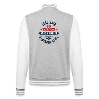 50. Geburtstags-Teufel - College-Sweatjacke - Grau meliert/Weiß - Hinten - Marisol (170cm)