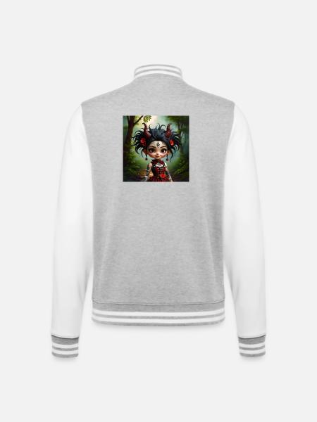 Gotisches Mädchen im Wald - College-Sweatjacke - Grau meliert/Weiß