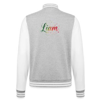 Name Liam Watercolor – Bunter Farbverlauf Design - College-Sweatjacke - Grau meliert/Weiß - Hinten - Marisol (170cm)