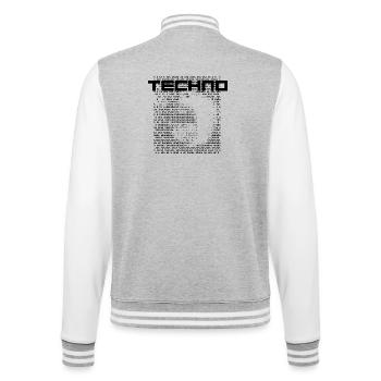 Techno-cyber-futuristische Ascii-Kunst - College-Sweatjacke - Grau meliert/Weiß - Hinten - Marisol (170cm)