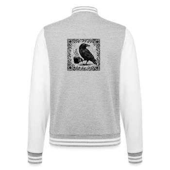 Rabe Kaffee Krähe Folk Art - College-Sweatjacke - Grau meliert/Weiß - Hinten - Marisol (170cm)