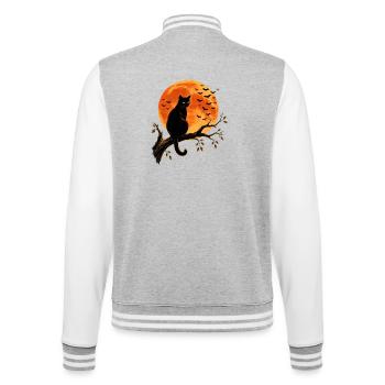 Halloween Mondnacht Katze auf Ast - College-Sweatjacke - Grau meliert/Weiß - Hinten - Marisol (170cm)